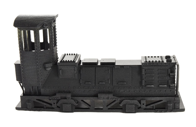 3D printed train printed with high resolution 3D printer Titan 2 using 3DSR General Black Resin