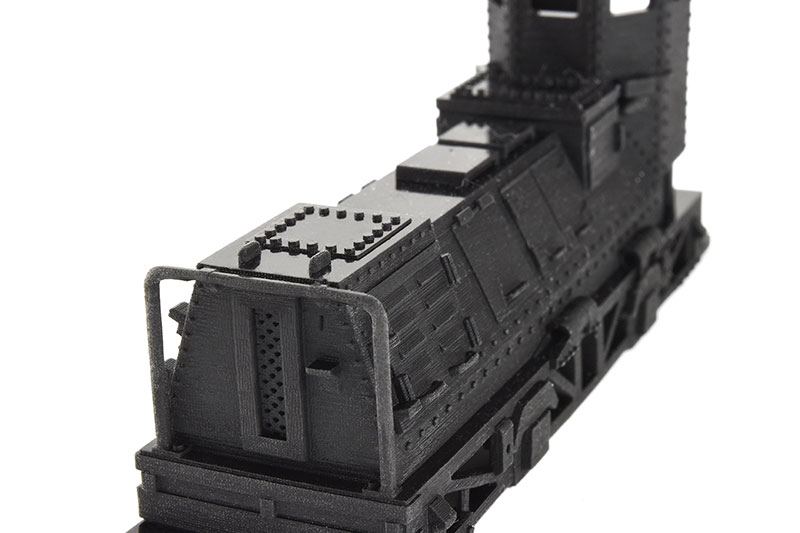 3D printed train printed with high resolution 3D printer Titan 2 using 3DSR General Black Resin